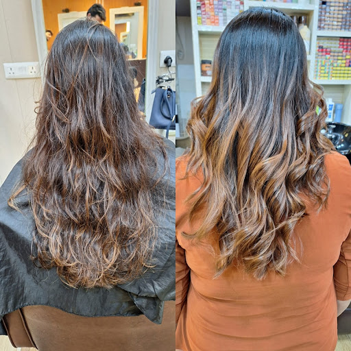 Caramel balayage, before and after
