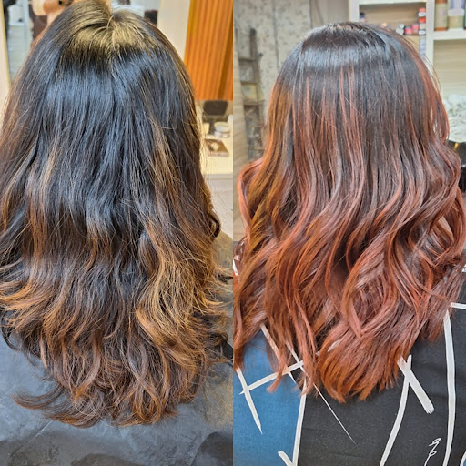 Copper balayage, before and after