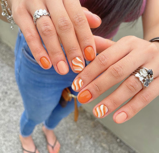 Orange wave nail art